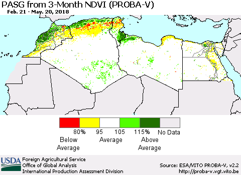 North Africa PASG from 3-Month NDVI (PROBA-V) Thematic Map For 5/11/2018 - 5/20/2018