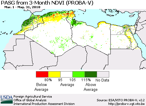 North Africa PASG from 3-Month NDVI (PROBA-V) Thematic Map For 5/21/2018 - 5/31/2018