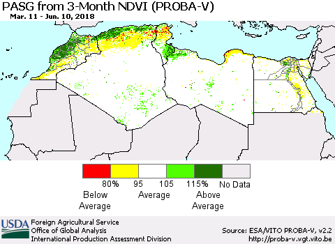 North Africa PASG from 3-Month NDVI (PROBA-V) Thematic Map For 6/1/2018 - 6/10/2018