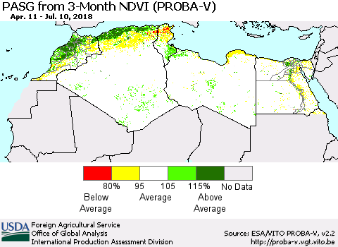 North Africa PASG from 3-Month NDVI (PROBA-V) Thematic Map For 7/1/2018 - 7/10/2018