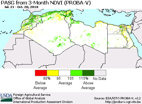 North Africa PASG from 3-Month NDVI (PROBA-V) Thematic Map For 10/11/2018 - 10/20/2018