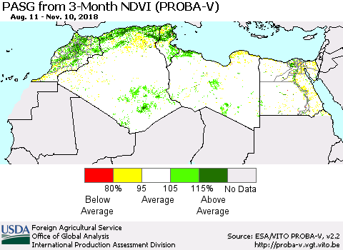 North Africa PASG from 3-Month NDVI (PROBA-V) Thematic Map For 11/1/2018 - 11/10/2018