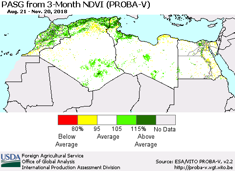 North Africa PASG from 3-Month NDVI (PROBA-V) Thematic Map For 11/11/2018 - 11/20/2018