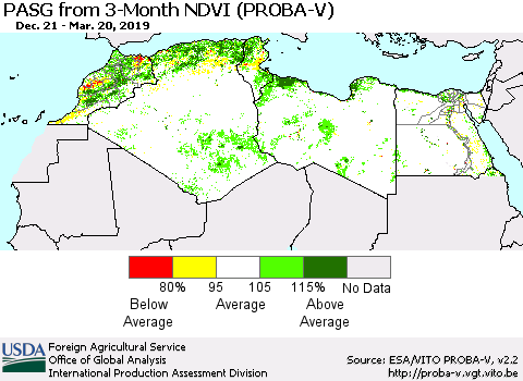 North Africa PASG from 3-Month NDVI (PROBA-V) Thematic Map For 3/11/2019 - 3/20/2019