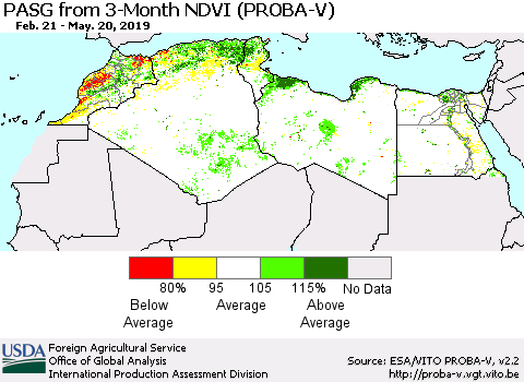 North Africa PASG from 3-Month NDVI (PROBA-V) Thematic Map For 5/11/2019 - 5/20/2019