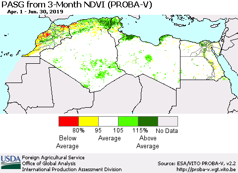 North Africa PASG from 3-Month NDVI (PROBA-V) Thematic Map For 6/21/2019 - 6/30/2019