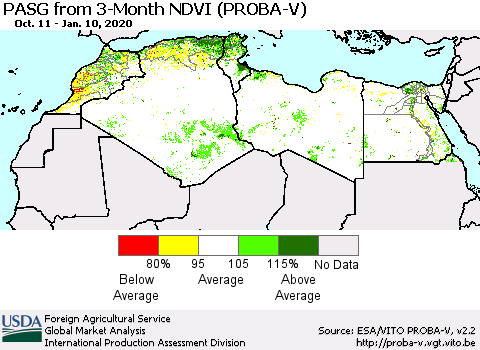 North Africa PASG from 3-Month NDVI (PROBA-V) Thematic Map For 1/1/2020 - 1/10/2020