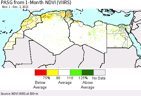 North Africa PASG from 1-Month NDVI (VIIRS) Thematic Map For 11/25/2021 - 12/2/2021