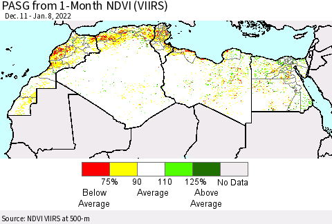North Africa PASG from 1-Month NDVI (VIIRS) Thematic Map For 1/1/2022 - 1/8/2022