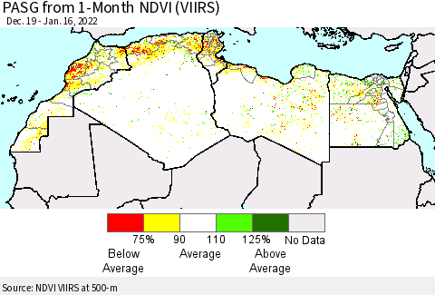 North Africa PASG from 1-Month NDVI (VIIRS) Thematic Map For 1/9/2022 - 1/16/2022