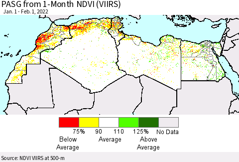 North Africa PASG from 1-Month NDVI (VIIRS) Thematic Map For 1/25/2022 - 2/1/2022