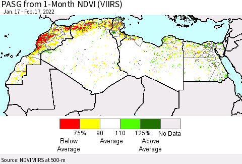 North Africa PASG from 1-Month NDVI (VIIRS) Thematic Map For 2/10/2022 - 2/17/2022