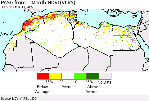 North Africa PASG from 1-Month NDVI (VIIRS) Thematic Map For 3/6/2022 - 3/13/2022