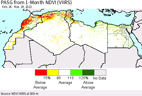 North Africa PASG from 1-Month NDVI (VIIRS) Thematic Map For 3/22/2022 - 3/29/2022