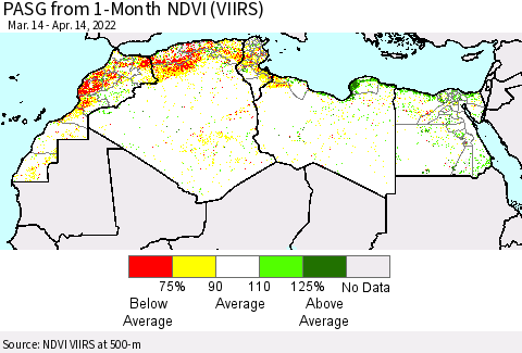 North Africa PASG from 1-Month NDVI (VIIRS) Thematic Map For 4/7/2022 - 4/14/2022