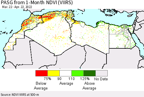 North Africa PASG from 1-Month NDVI (VIIRS) Thematic Map For 4/15/2022 - 4/22/2022