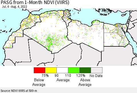 North Africa PASG from 1-Month NDVI (VIIRS) Thematic Map For 7/28/2022 - 8/4/2022