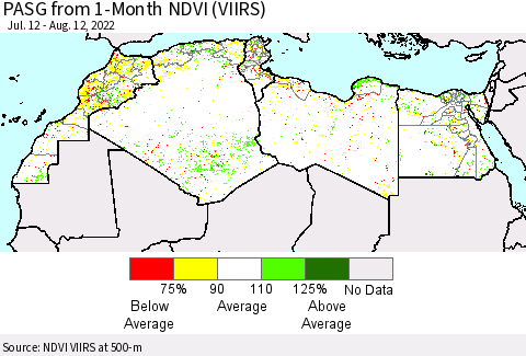 North Africa PASG from 1-Month NDVI (VIIRS) Thematic Map For 8/5/2022 - 8/12/2022