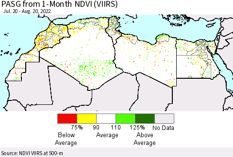 North Africa PASG from 1-Month NDVI (VIIRS) Thematic Map For 8/13/2022 - 8/20/2022