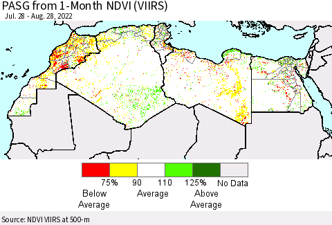 North Africa PASG from 1-Month NDVI (VIIRS) Thematic Map For 8/21/2022 - 8/28/2022