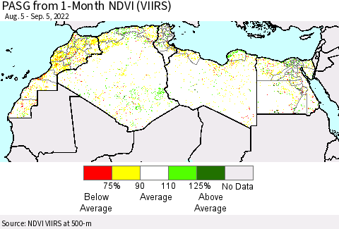 North Africa PASG from 1-Month NDVI (VIIRS) Thematic Map For 8/29/2022 - 9/5/2022