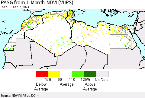 North Africa PASG from 1-Month NDVI (VIIRS) Thematic Map For 9/30/2023 - 10/7/2023