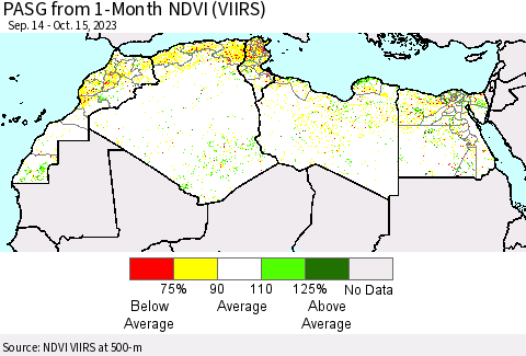 North Africa PASG from 1-Month NDVI (VIIRS) Thematic Map For 10/8/2023 - 10/15/2023