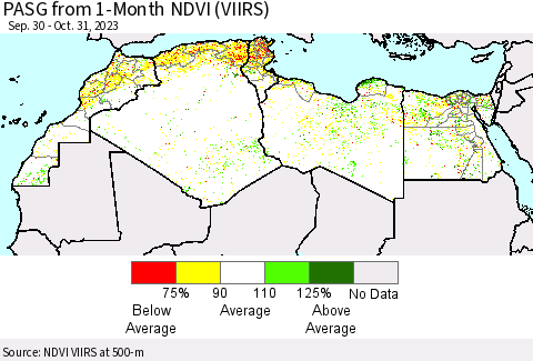 North Africa PASG from 1-Month NDVI (VIIRS) Thematic Map For 10/24/2023 - 10/31/2023