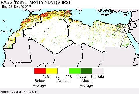 North Africa PASG from 1-Month NDVI (VIIRS) Thematic Map For 12/19/2023 - 12/26/2023