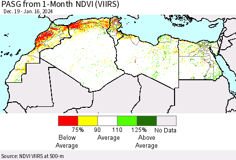 North Africa PASG from 1-Month NDVI (VIIRS) Thematic Map For 1/9/2024 - 1/16/2024