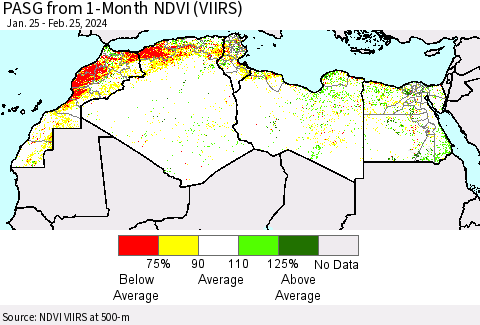 North Africa PASG from 1-Month NDVI (VIIRS) Thematic Map For 2/18/2024 - 2/25/2024