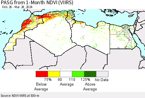 North Africa PASG from 1-Month NDVI (VIIRS) Thematic Map For 3/21/2024 - 3/28/2024