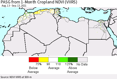 North Africa PASG from 1-Month Cropland NDVI (VIIRS) Thematic Map For 9/6/2021 - 9/13/2021