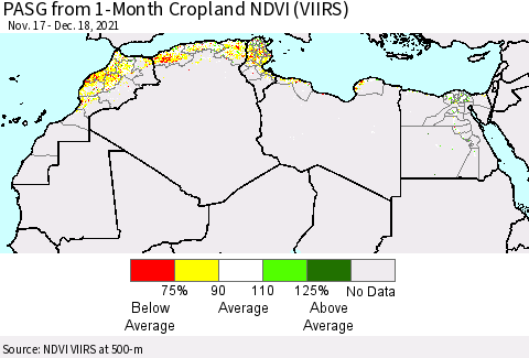 North Africa PASG from 1-Month Cropland NDVI (VIIRS) Thematic Map For 12/11/2021 - 12/18/2021