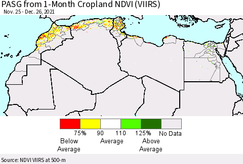 North Africa PASG from 1-Month Cropland NDVI (VIIRS) Thematic Map For 12/19/2021 - 12/26/2021
