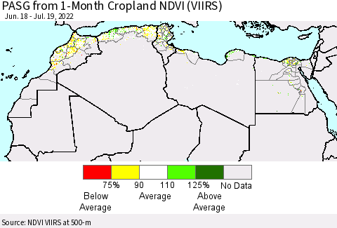 North Africa PASG from 1-Month Cropland NDVI (VIIRS) Thematic Map For 7/12/2022 - 7/19/2022