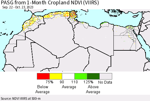 North Africa PASG from 1-Month Cropland NDVI (VIIRS) Thematic Map For 10/16/2023 - 10/23/2023