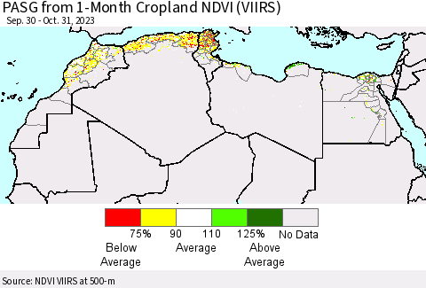 North Africa PASG from 1-Month Cropland NDVI (VIIRS) Thematic Map For 10/24/2023 - 10/31/2023