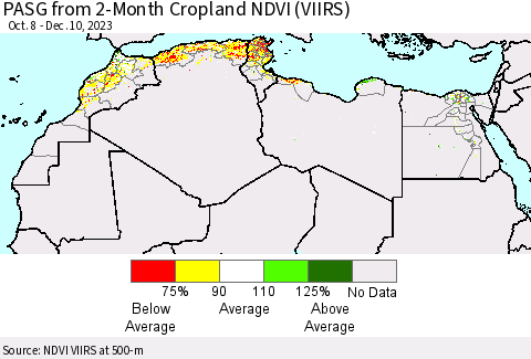 North Africa PASG from 2-Month Cropland NDVI (VIIRS) Thematic Map For 12/3/2023 - 12/10/2023