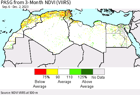 North Africa PASG from 3-Month NDVI (VIIRS) Thematic Map For 11/25/2023 - 12/2/2023