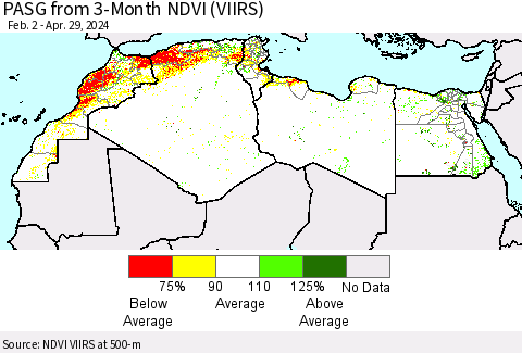 North Africa PASG from 3-Month NDVI (VIIRS) Thematic Map For 4/22/2024 - 4/29/2024
