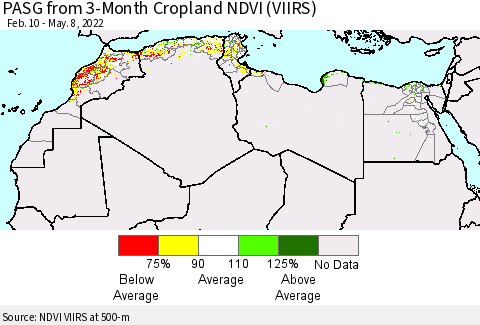 North Africa PASG from 3-Month Cropland NDVI (VIIRS) Thematic Map For 5/1/2022 - 5/8/2022