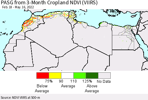 North Africa PASG from 3-Month Cropland NDVI (VIIRS) Thematic Map For 5/9/2022 - 5/16/2022