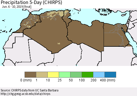 North Africa Precipitation 5-Day (CHIRPS) Thematic Map For 6/6/2019 - 6/10/2019