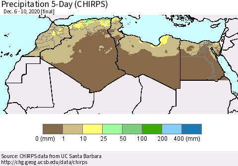 North Africa Precipitation 5-Day (CHIRPS) Thematic Map For 12/6/2020 - 12/10/2020