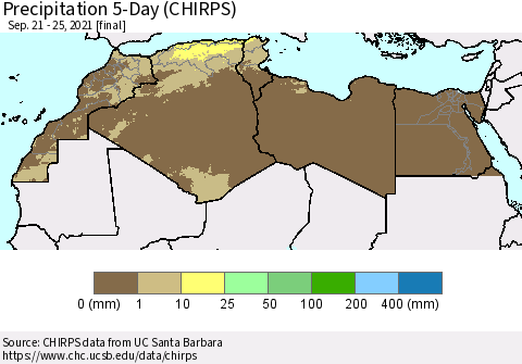 North Africa Precipitation 5-Day (CHIRPS) Thematic Map For 9/21/2021 - 9/25/2021