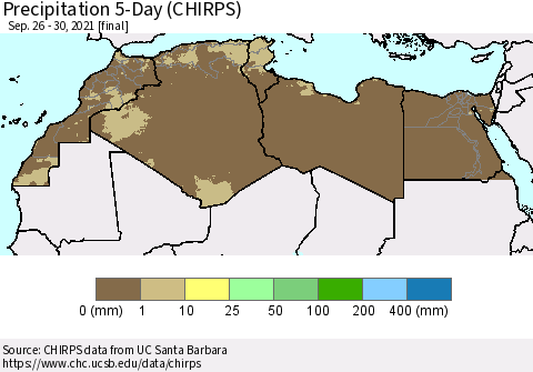 North Africa Precipitation 5-Day (CHIRPS) Thematic Map For 9/26/2021 - 9/30/2021