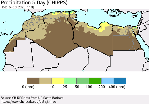 North Africa Precipitation 5-Day (CHIRPS) Thematic Map For 12/6/2021 - 12/10/2021