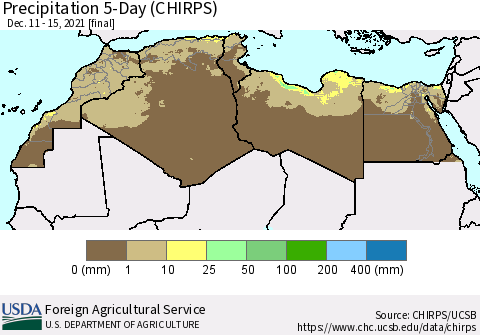 North Africa Precipitation 5-Day (CHIRPS) Thematic Map For 12/11/2021 - 12/15/2021