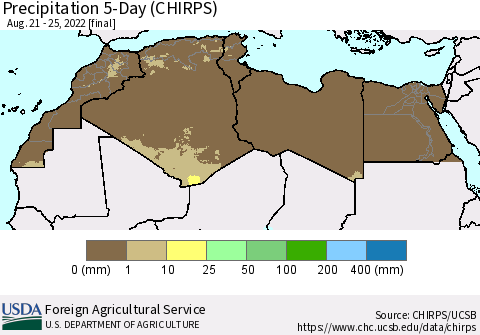 North Africa Precipitation 5-Day (CHIRPS) Thematic Map For 8/21/2022 - 8/25/2022